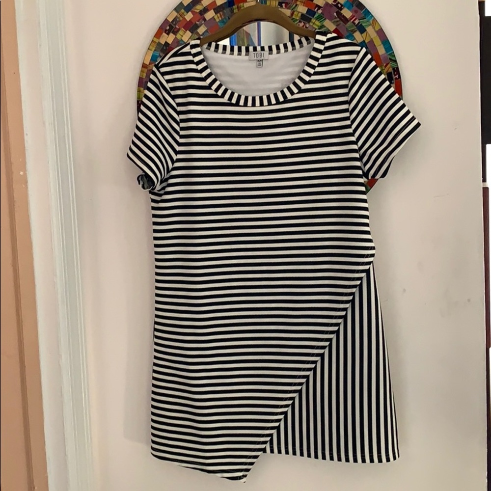 Tobi black and white striped asymmetrical dress